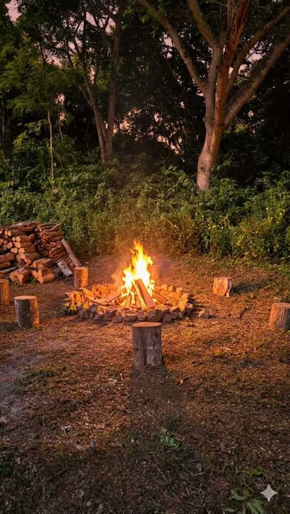Sacred evening fire circle space at Finca LunaSoul